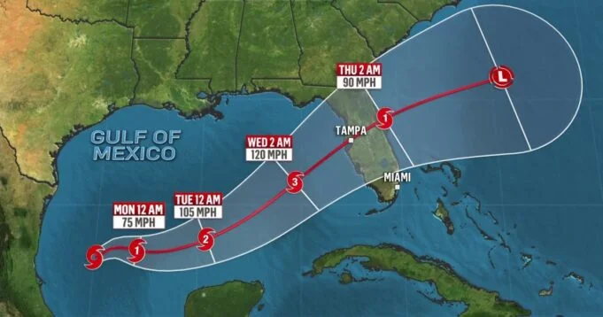 Imagem de satélite mostra o colossal furacão Milton cobrindo quase toda a península da Flórida, evidenciando sua escala sem precedentes e o potencial devastador para o estado
