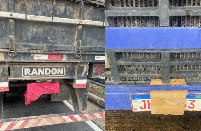 Motorista de caminhão em Goiás usa cartão para esconder placa em pedágios