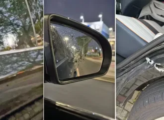 Veja como ficou o carro do goleiro Rossi após tentativa de assalto com tiros na Linha Amarela