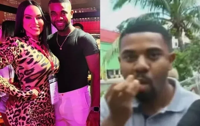 Davi Brito deixa delegacia sorrindo e comendo pipoca após prestar depoimento