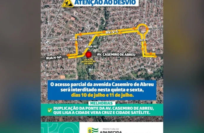 Obras mudam trânsito em Aparecida de Goiânia; confira desvio